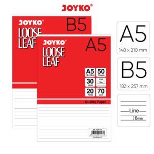 JOYKO LOOSE LEAF A5 GARIS 50 LEMBAR PUTIH / JOYKO LOOSE LEAF B5 GARIS 50 LEMBAR PUTIH