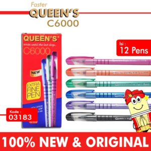 Pena FASTER QUEENS C-6000 Hitam 12 pcs