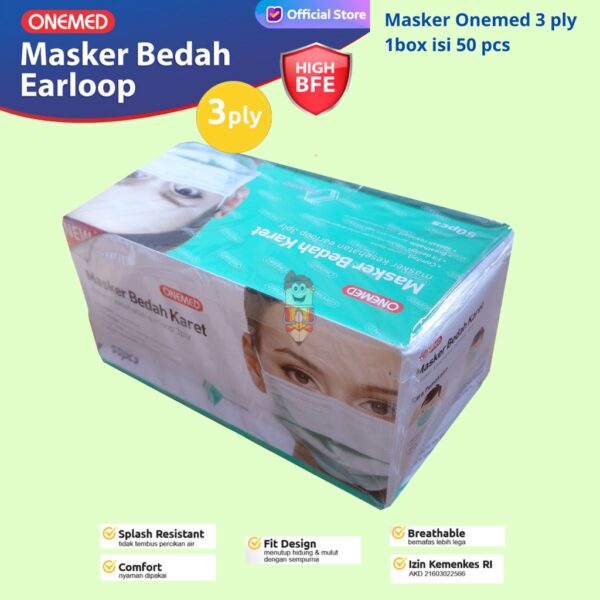 ONEMED - Masker Earloop 3 Ply Medis | Surgical Mask | Green / Hijau