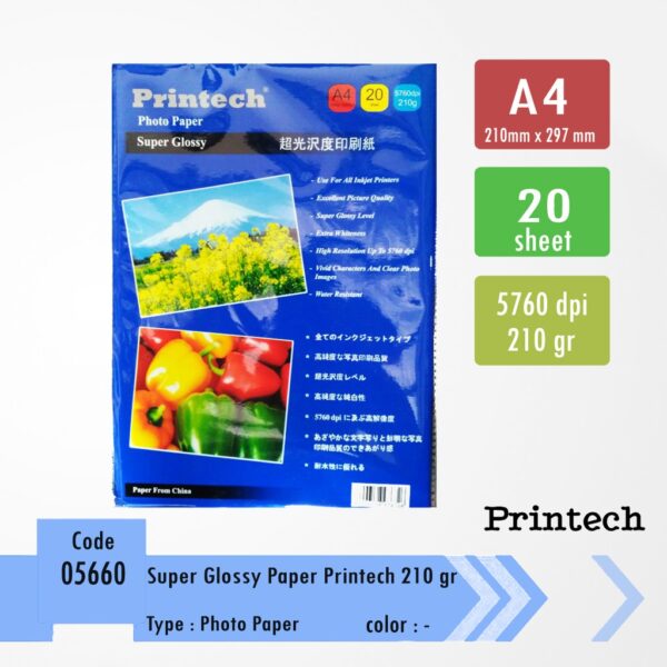 Kertas foto Super Glossy A4 Printech 210 gr
