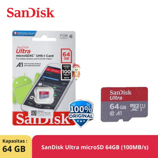 Micro SD / kartu memori SanDisk Ultra 64GB ( 100MB/s)
