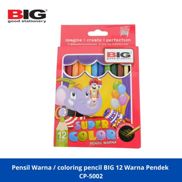 Pensil Warna / coloring pencil BIG 12 Warna Pendek CP-5002